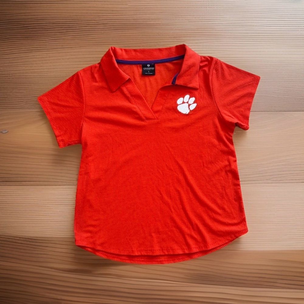 NWT Colosseum Clemson Tigers Women's Large Orange Ribbed Polo Shirt Official (L)
